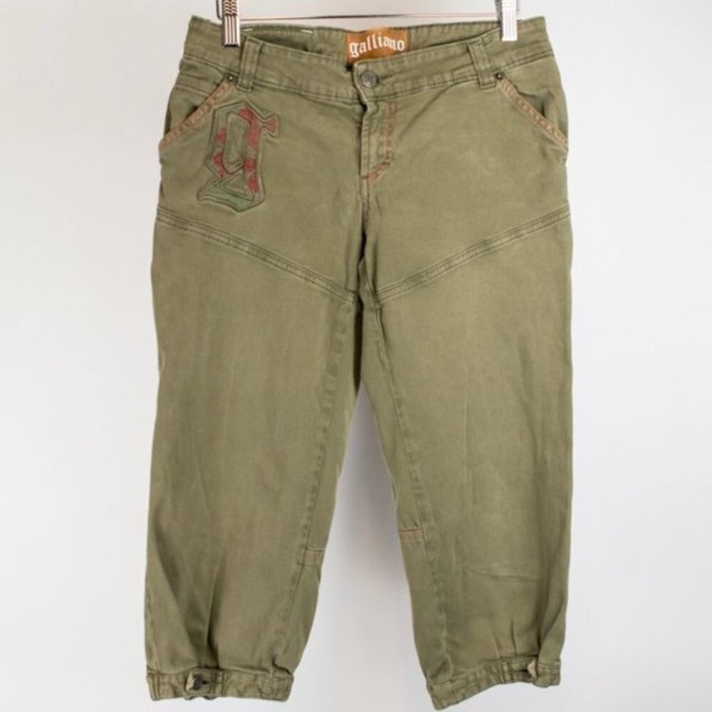 Galliano Army Green Logo-Patch Capris